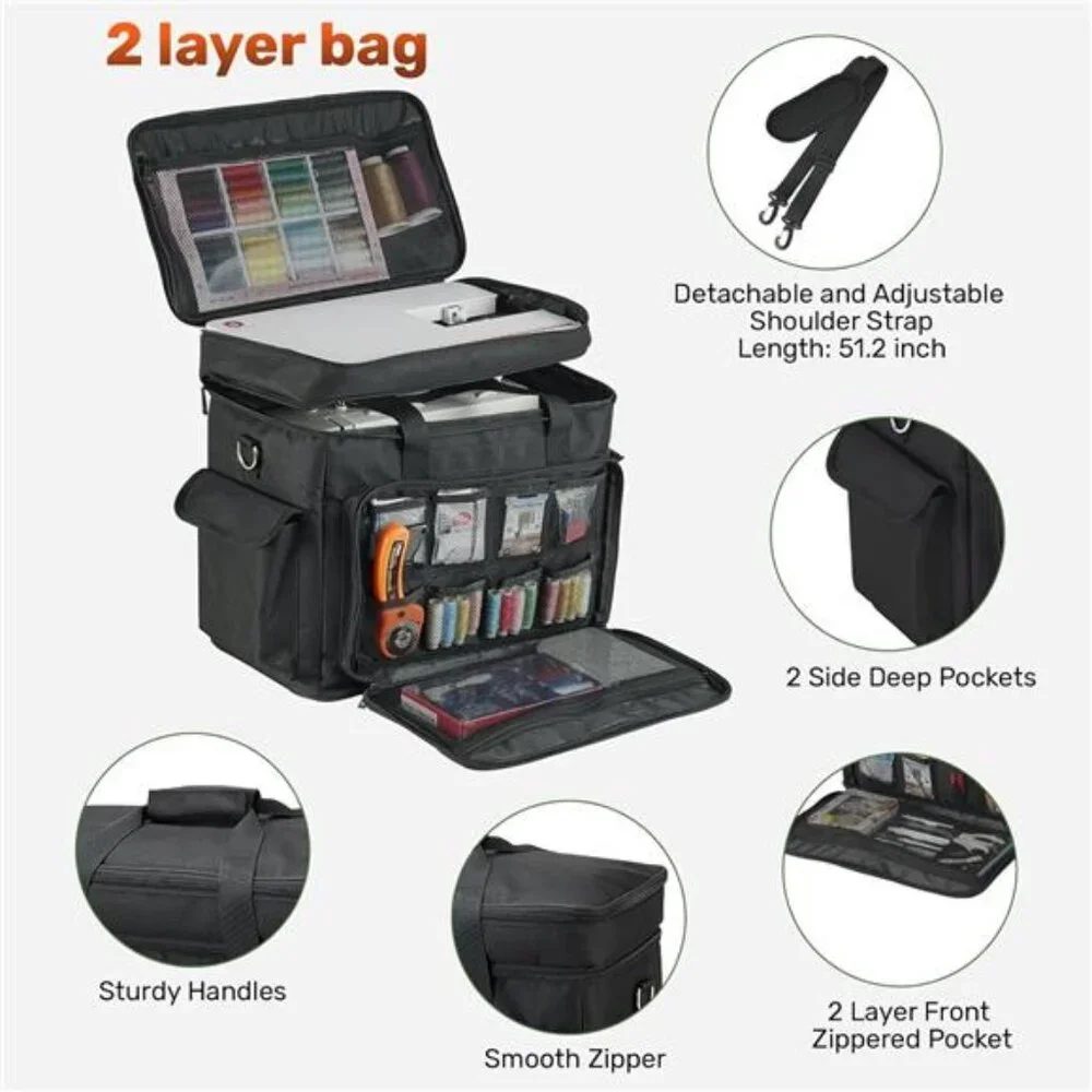 2 Layer Sewing Machine Case with Adjustable Shoulder Strap Sewing